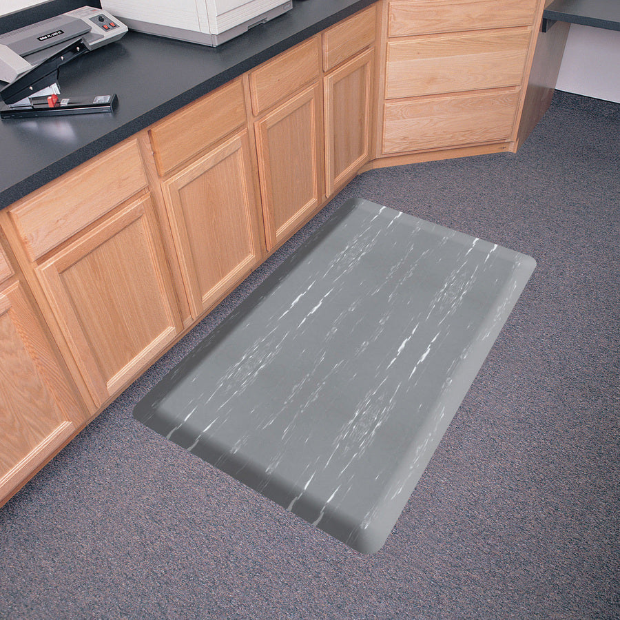 Genuine Joe Marble Top Anti-fatigue Floor Mats - Office, Bank, Cashier's Station, Industry, Airport - 60" Length x 36" Width x 0.500" Thickness - Rectangular - High Density Foam (HDF) - Gray Marble - 1Each - 