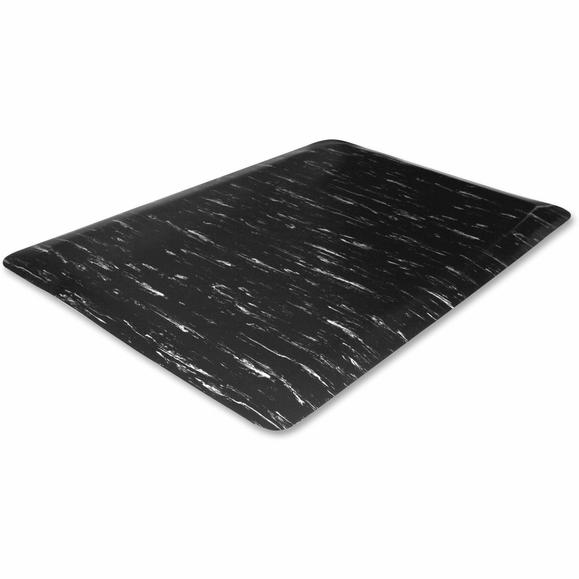 Genuine Joe Marble Top Anti-fatigue Floor Mats - Office, Bank, Cashier's Station, Industry - 60" Length x 36" Width x 0.500" Thickness - Black Marble - 1Each