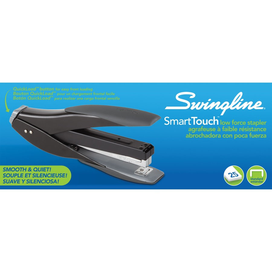 Swingline SmartTouch Full Size Stapler - 25 of 20lb Paper Sheets Capacity - 210 Staple Capacity - Full Strip - 1/4" Staple Size - 1 Each - Black, Gray - 