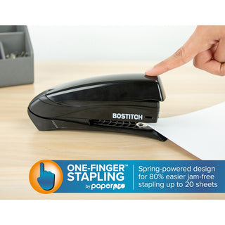 Inspire Spring-Powered Full-Strip Stapler, 20-Sheet Capacity, Black