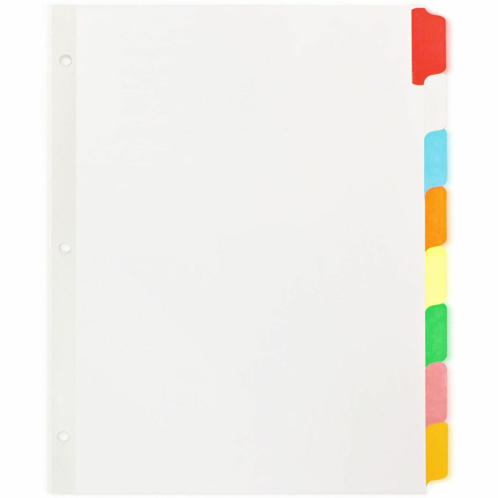 Business Source Laminated Write-On Tab Indexes - 8 Write-on Tab(s) - 8 Tab(s)/Set - 11" Tab Height x 8.50" Tab Width - 3 Hole Punched - Self-adhesive, Removable - Multicolor Mylar Tab(s) - Recycled - Laminated Tab, Reinforced Edges, Punched, Erasable