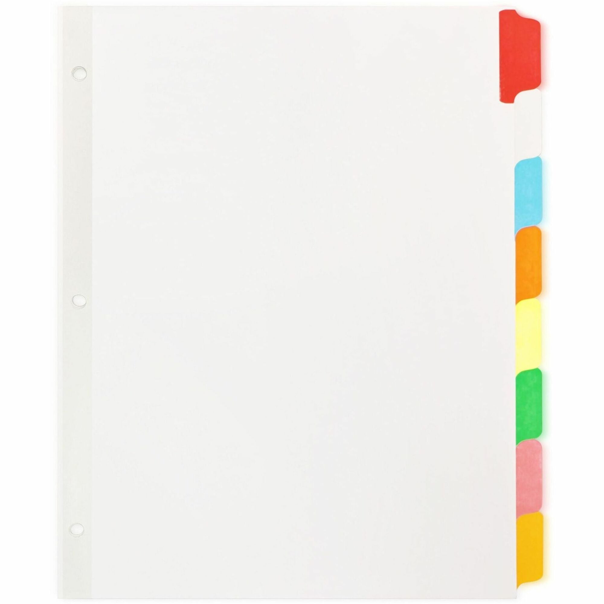 Business Source Laminated Write-On Tab Indexes - 8 Write-on Tab(s) - 8 Tab(s)/Set - 11" Tab Height x 8.50" Tab Width - 3 Hole Punched - Self-adhesive, Removable - Multicolor Mylar Tab(s) - Recycled - Laminated Tab, Reinforced Edges, Punched, Erasable