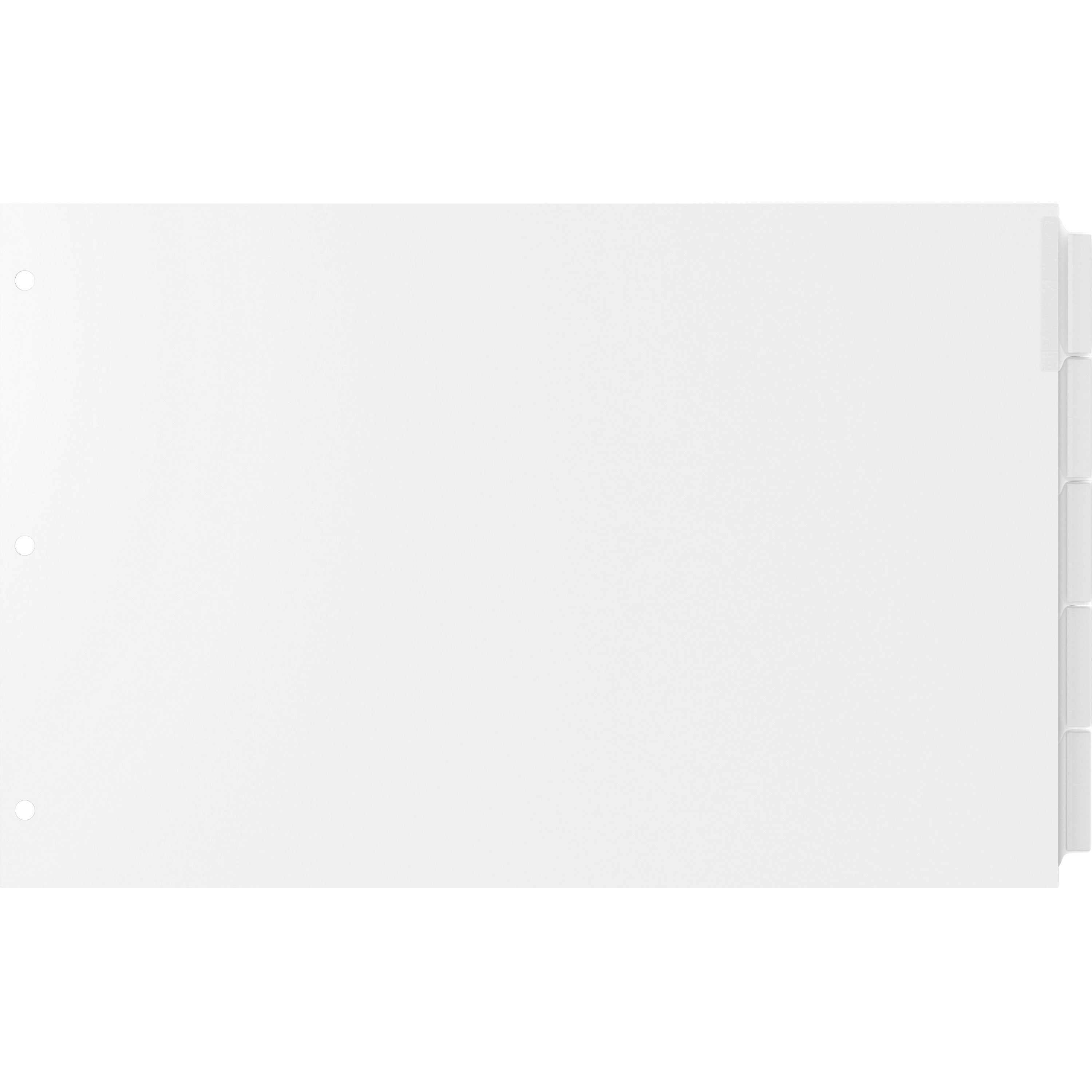 EasyFit Insertable 5-Tab Index Dividers - 5 x Divider(s) - 5 Tab(s)/Set - 11" Divider Width x 17" Divider Length - Ledger - 3 Hole Punched - White Divider - Clear Tab(s) - Recycled - Reinforced Edges, Punched - 5 / Set - 