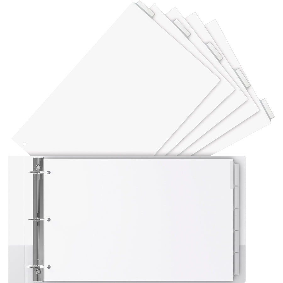 EasyFit Insertable 5-Tab Index Dividers - 5 x Divider(s) - 5 Tab(s)/Set - 11" Divider Width x 17" Divider Length - Ledger - 3 Hole Punched - White Divider - Clear Tab(s) - Recycled - Reinforced Edges, Punched - 5 / Set - 