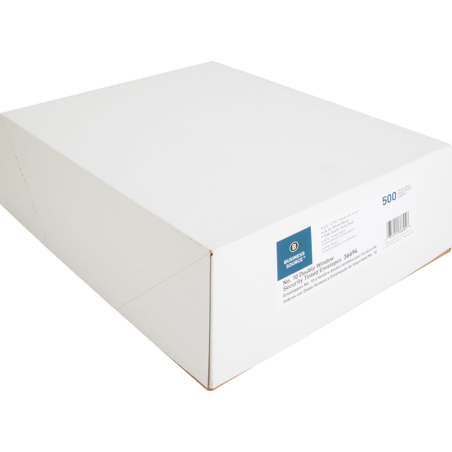 Business Source No. 10 Double-Window Invoice Envelopes - Double Window - #10 - 9 1/2" Width x 4 1/8" Length - 24 lb - Gummed - Wove - 500 / Box - White - 