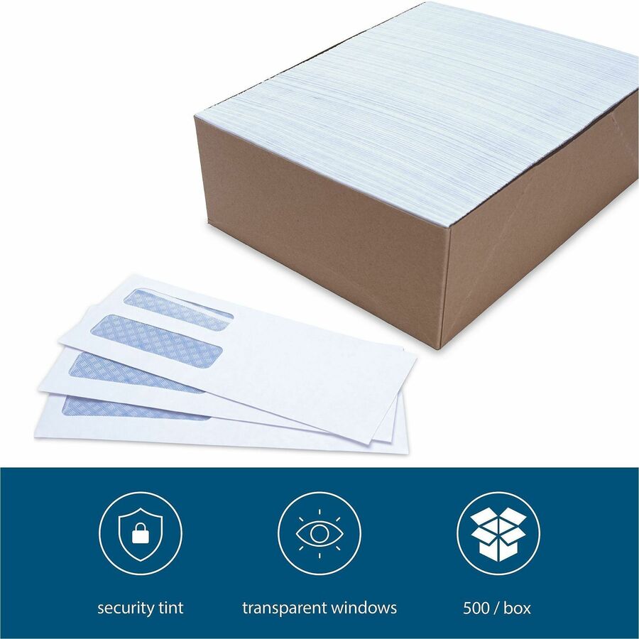 Business Source No. 10 Double-Window Invoice Envelopes - Double Window - #10 - 9 1/2" Width x 4 1/8" Length - 24 lb - Gummed - Wove - 500 / Box - White