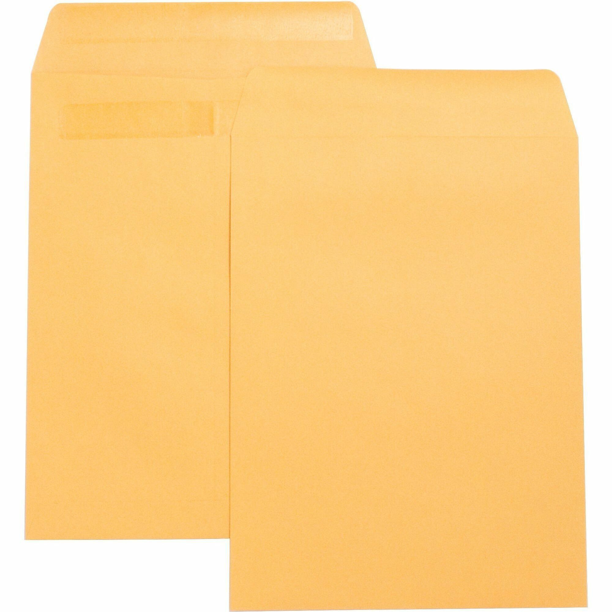 Business Source Press-To-Seal Catalog Envelopes - Catalog - 9" Width x 12" Length - 28 lb - Self-sealing - Kraft - 100 / Box - Brown Kraft