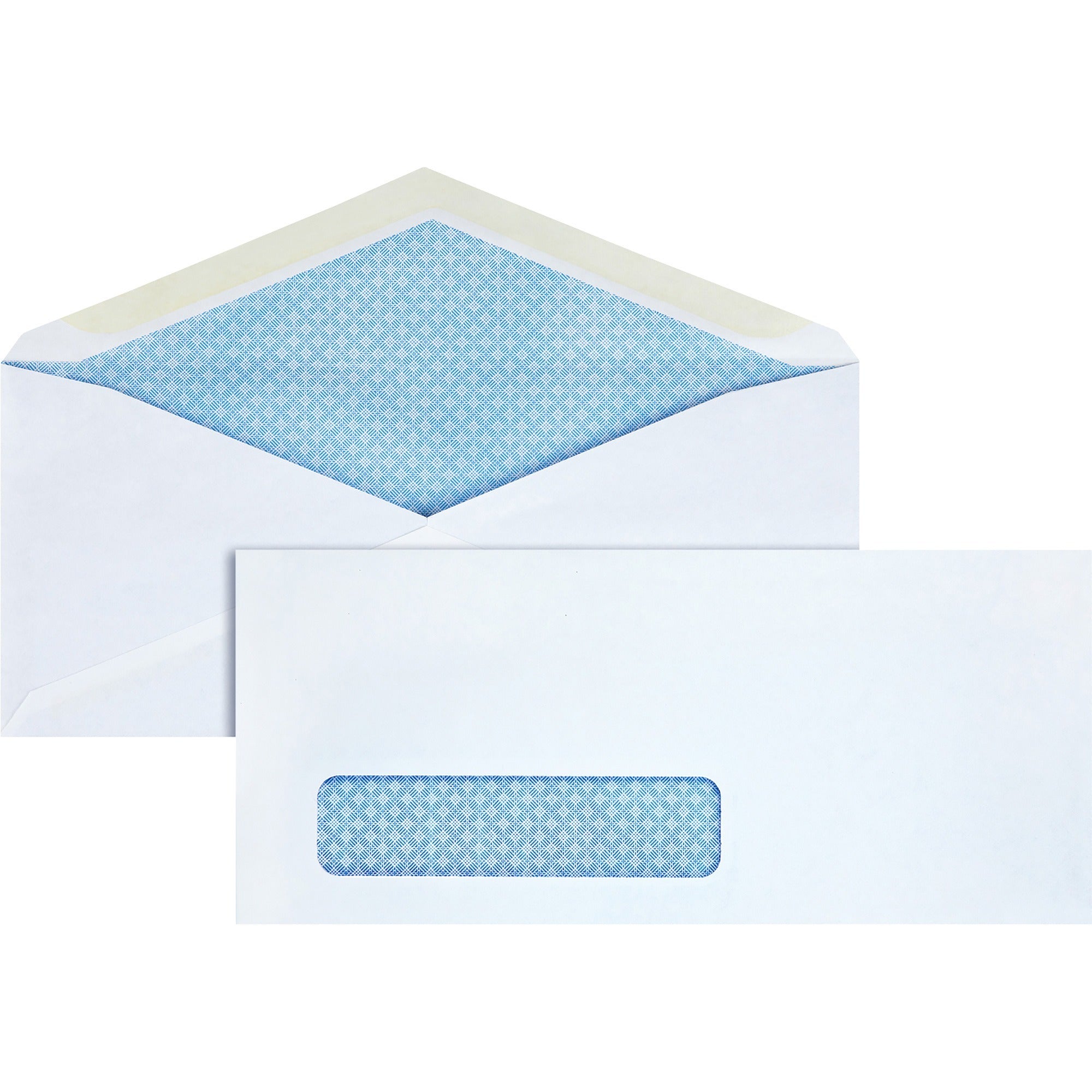 Business Source No. 10 Tinted Diagonal Seam Window Envelopes - Security - #10 - 9 1/2" Width x 4 1/8" Length - 24 lb - Gummed - Wove - 500 / Box - White - 