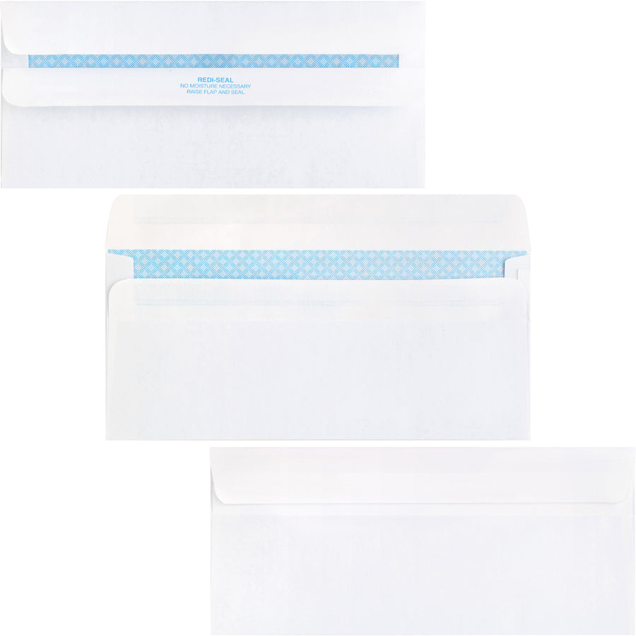 Business Source No.10 Standard Window Invoice Envelopes - Single Window - 9 1/2" Width x 4 1/2" Length - 24 lb - Self-sealing - Poly - 500 / Box - White - 