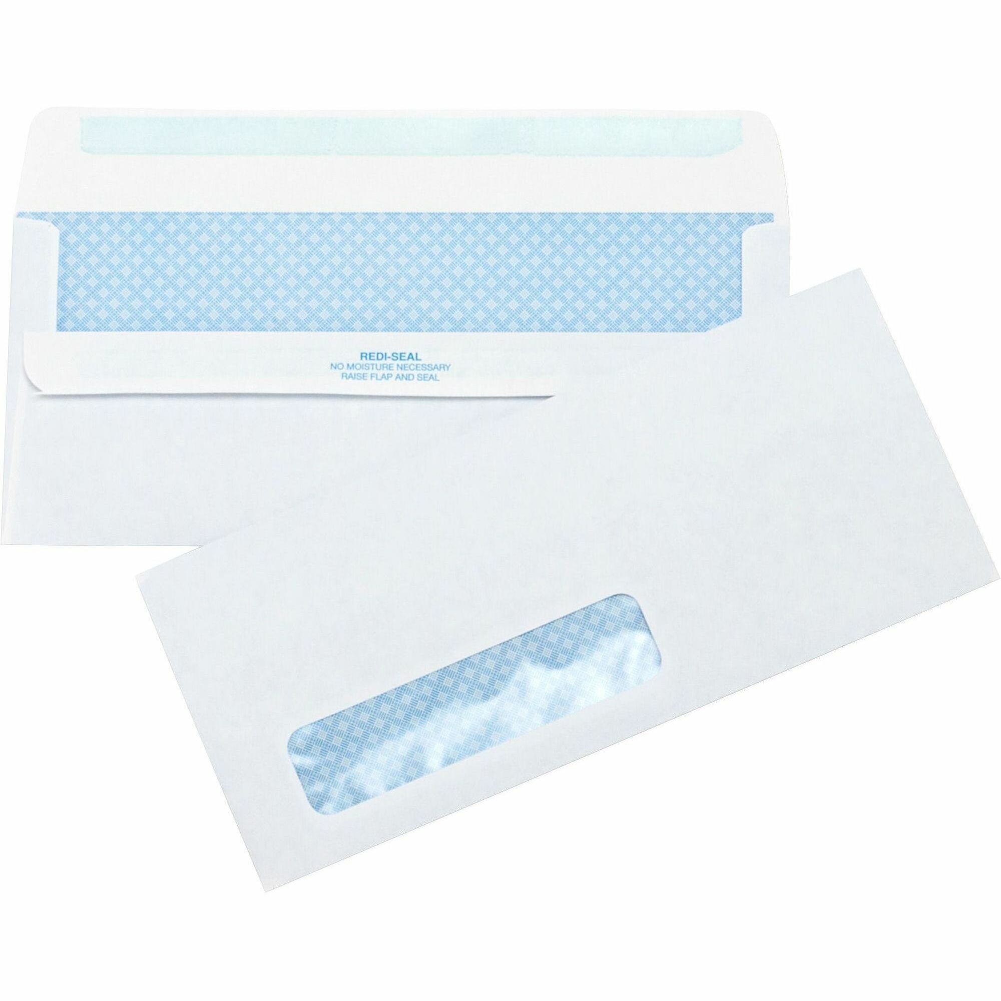 Business Source No.10 Standard Window Invoice Envelopes - Single Window - 9 1/2" Width x 4 1/2" Length - 24 lb - Self-sealing - Poly - 500 / Box - White - 