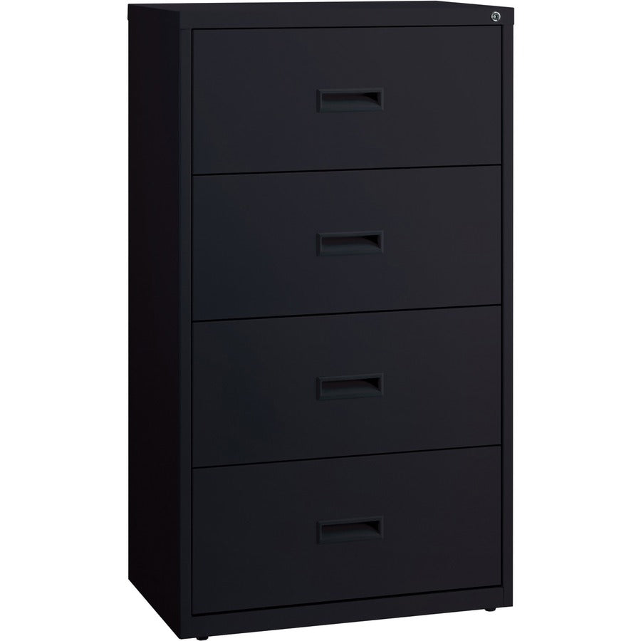 Lorell Value Lateral File - 2-Drawer - 30" x 18.6" x 52.5" - 4 x Drawer(s) for File - A4, Legal, Letter - Adjustable Glide, Ball-bearing Suspension, Label Holder - Black - Steel - Recycled