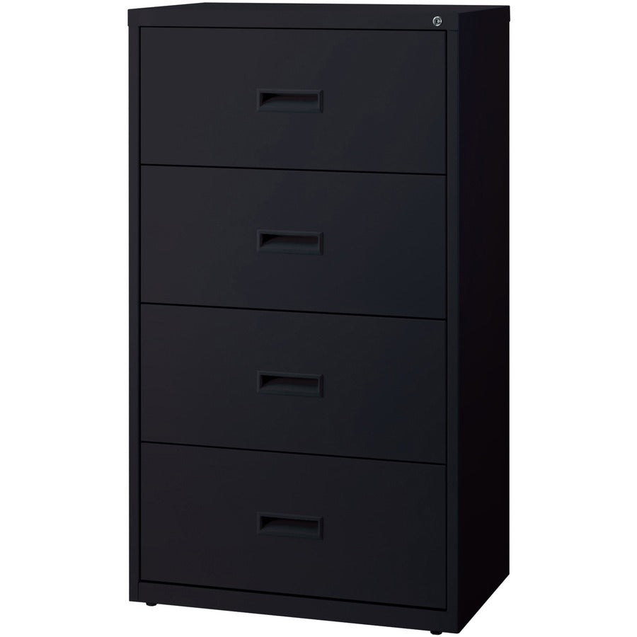 Lorell Value Lateral File - 2-Drawer - 30" x 18.6" x 52.5" - 4 x Drawer(s) for File - A4, Legal, Letter - Adjustable Glide, Ball-bearing Suspension, Label Holder - Black - Steel - Recycled
