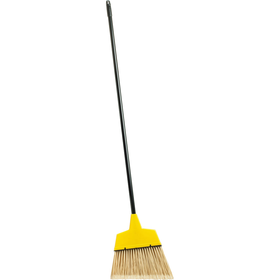 Genuine Joe Angle Broom - Polyvinyl Chloride (PVC) Bristle - 47" Handle Length - 54.5" Overall Length - Steel Handle - 1 Each - Yellow - 
