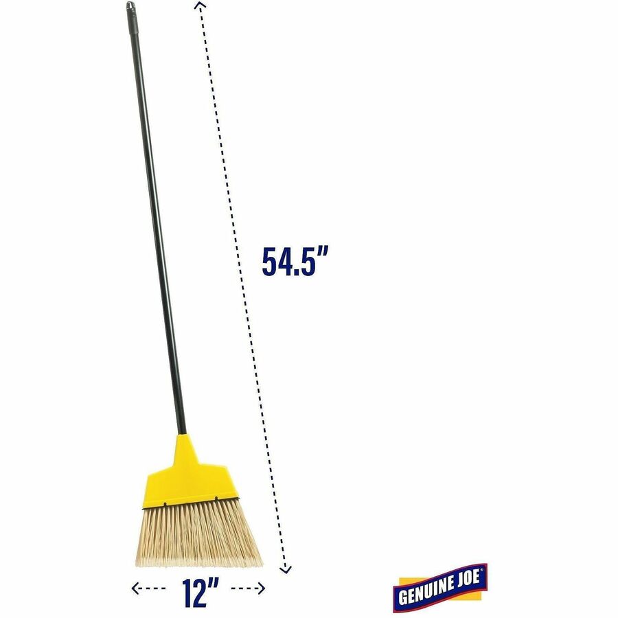 Genuine Joe Angle Broom - Polyvinyl Chloride (PVC) Bristle - 47" Handle Length - 54.5" Overall Length - Steel Handle - 1 Each - Yellow