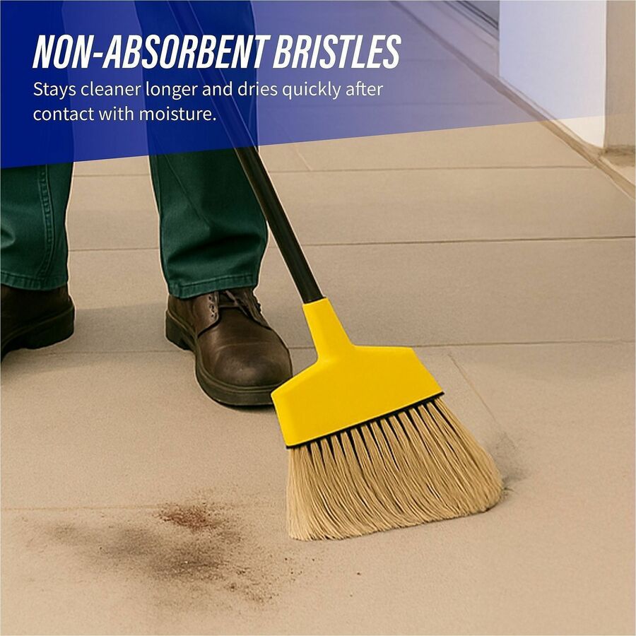 Genuine Joe Angle Broom - Polyvinyl Chloride (PVC) Bristle - 47" Handle Length - 54.5" Overall Length - Plastic Handle - 1 Each - Yellow