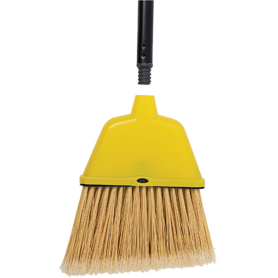 Genuine Joe Angle Broom - Polyvinyl Chloride (PVC) Bristle - 47" Handle Length - 54.5" Overall Length - Plastic Handle - 1 Each - Yellow - 7