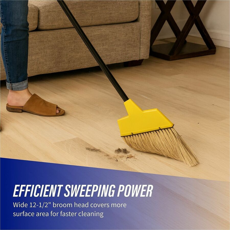 Genuine Joe Angle Broom - Polyvinyl Chloride (PVC) Bristle - 47" Handle Length - 54.5" Overall Length - Plastic Handle - 1 Each - Yellow