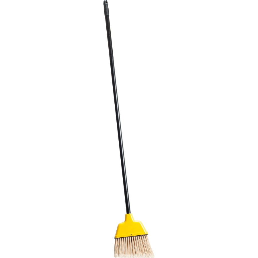 Genuine Joe Angle Broom - Polyvinyl Chloride (PVC) Bristle - 47" Handle Length - 54.5" Overall Length - Plastic Handle - 1 Each - Yellow - 4