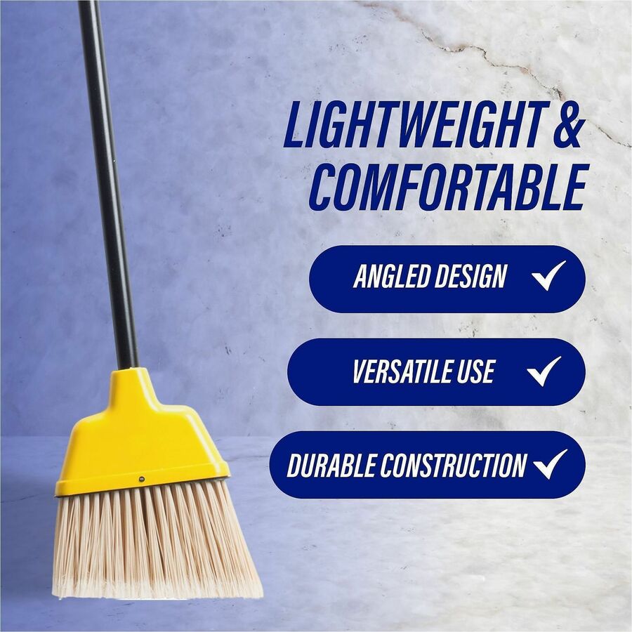 Genuine Joe Angle Broom - Polyvinyl Chloride (PVC) Bristle - 47" Handle Length - 54.5" Overall Length - Plastic Handle - 1 Each - Yellow