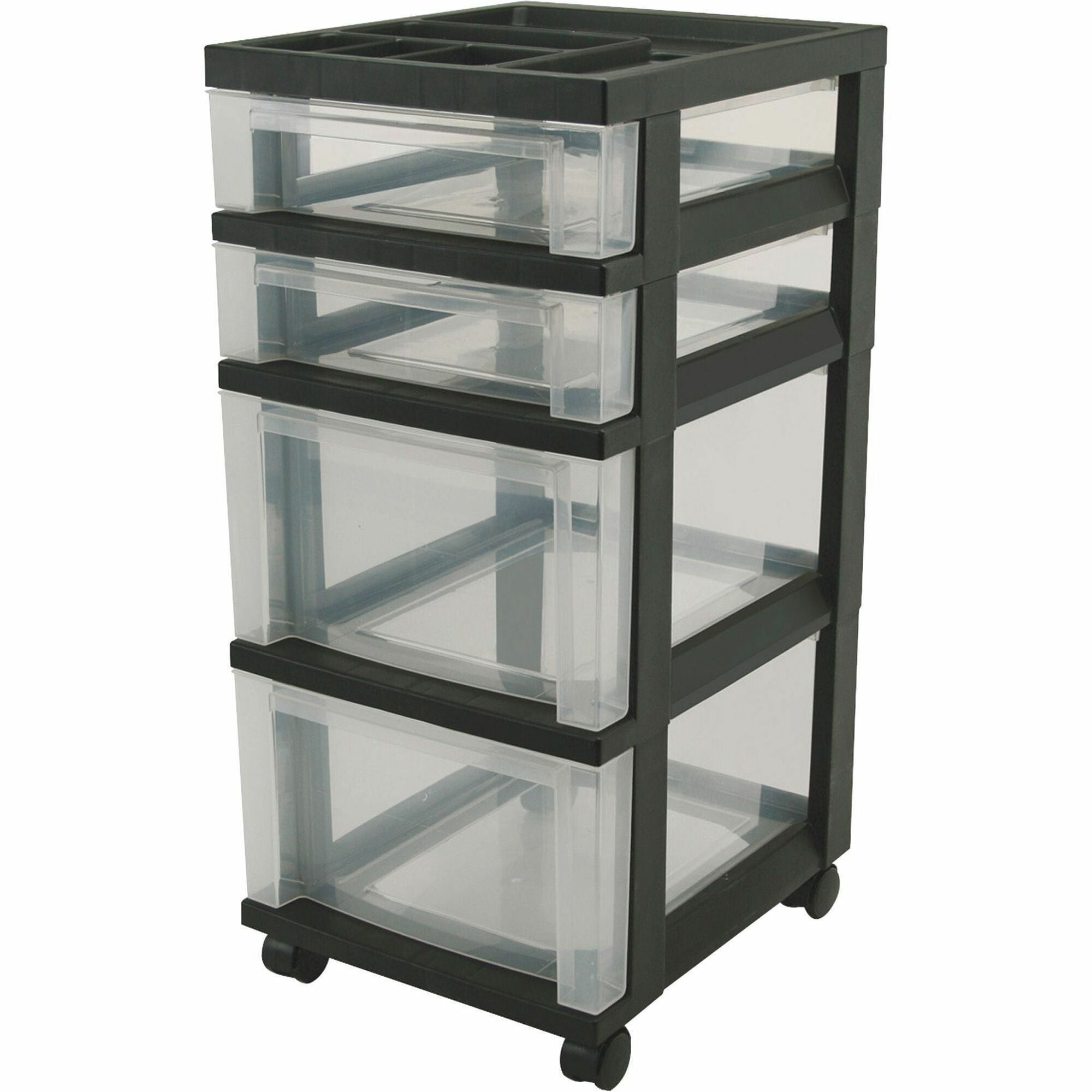 IRIS Mini Storage Cart - 4 Drawer - 4 Casters - Plastic - x 14.3" Width x 12.1" Depth x 26.4" Height - Black - 1 Each - 