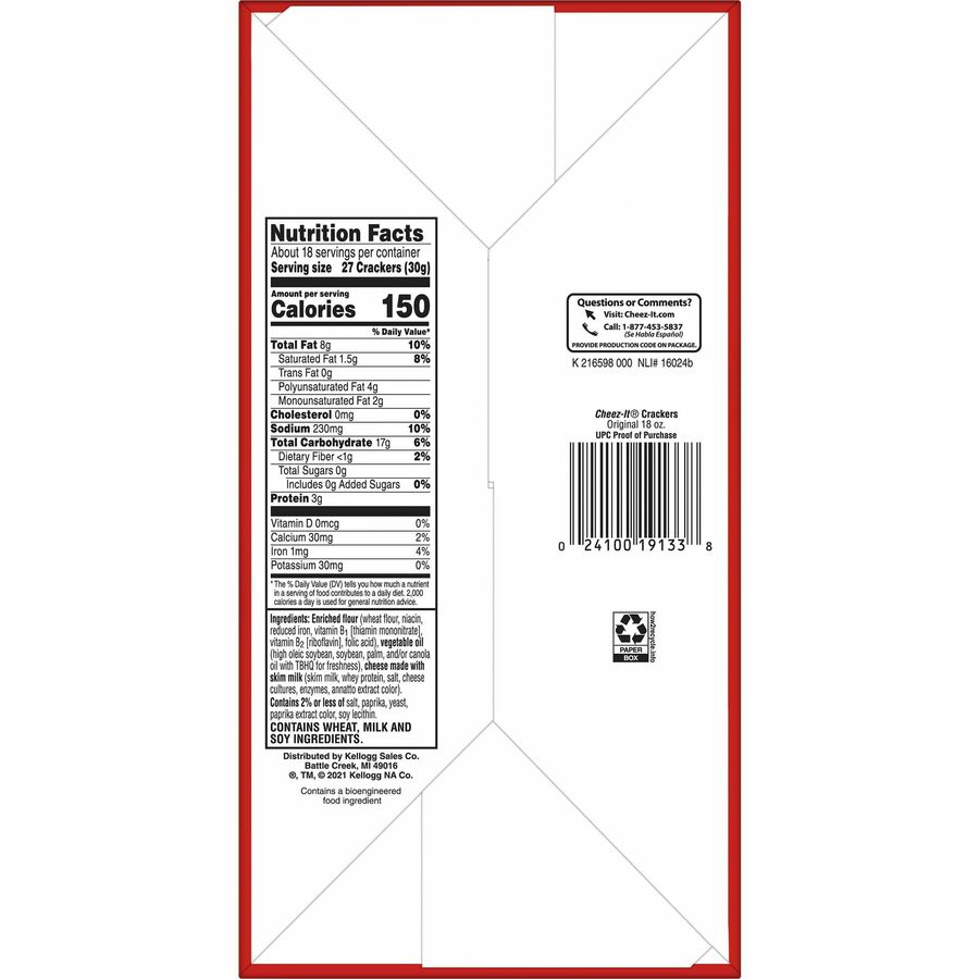 Cheez-It Original Crackers - Original - 1 Serving Pouch - 3 oz - 6 / Box