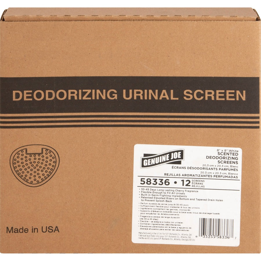 Genuine Joe Deluxe Urinal Screen - Lasts upto 45 Days - Deodorizer, Flexible - 12 / Box - White