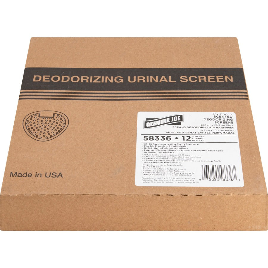 Genuine Joe Deluxe Urinal Screen - Lasts upto 45 Days - Deodorizer, Flexible - 12 / Box - White