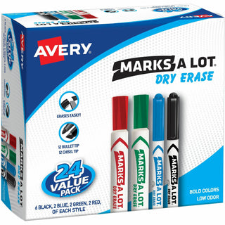 MARKS A LOT Desk/Pen-Style Dry Erase Marker Value Pack, Assorted Broad Bullet/Chisel Tips, Assorted Colors, 24/Pack (29870)
