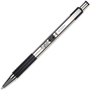 F-301 Ballpoint Pen, Retractable, Bold 1.6 mm, Black Ink, Stainless Steel/Black Barrel, 12/Pack