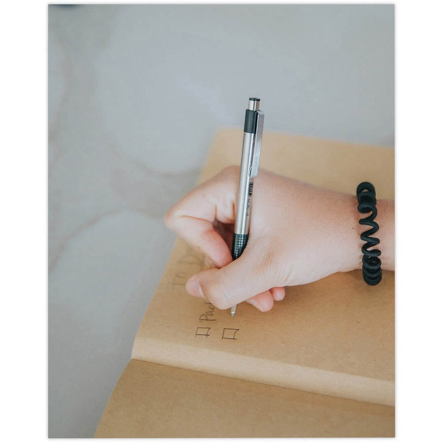 F-301 Ballpoint Pen, Retractable, Bold 1.6 mm, Black Ink, Stainless Steel/Black Barrel, 12/Pack