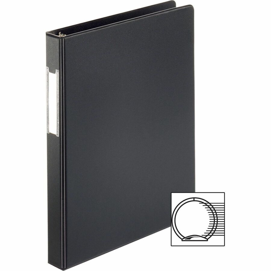Business Source Basic Round Ring Binder w/Label Holder - 1" Binder Capacity - Letter - 8 1/2" x 11" Sheet Size - 3 x Round Ring Fastener(s) - Vinyl - Black - Recycled - Open and Closed Triggers, Label Holder - 1 Each