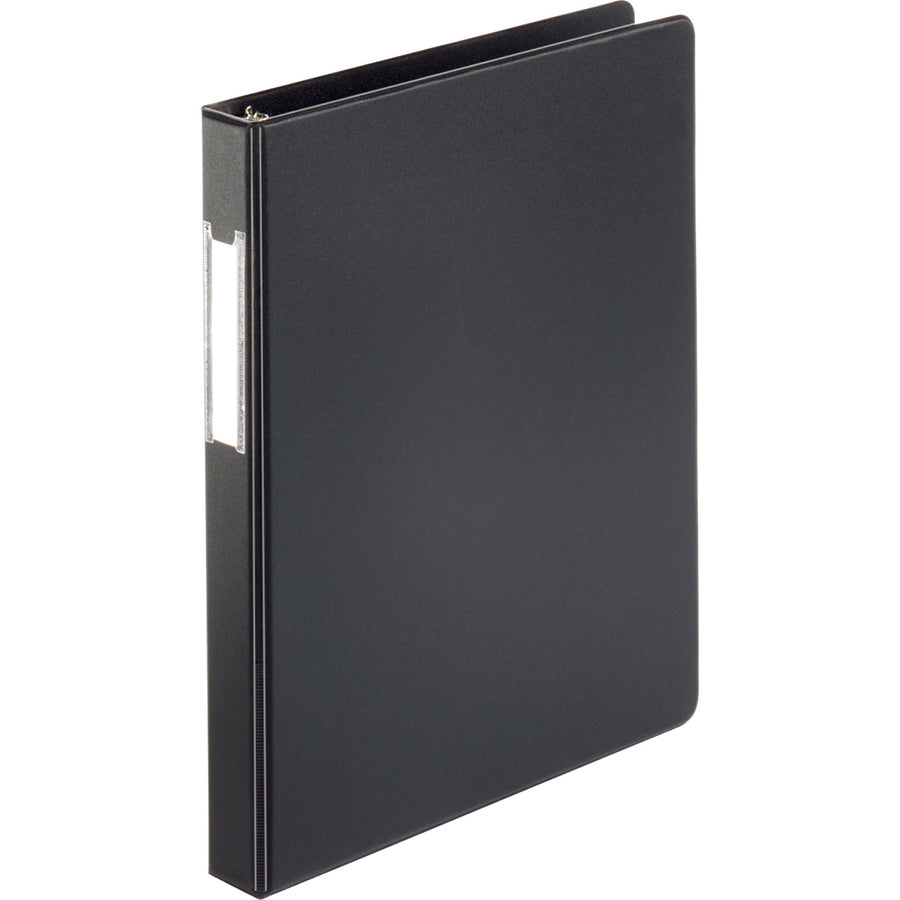 Business Source Basic Round Ring Binder w/Label Holder - 1" Binder Capacity - Letter - 8 1/2" x 11" Sheet Size - 3 x Round Ring Fastener(s) - Vinyl - Black - Recycled - Open and Closed Triggers, Label Holder - 1 Each - 