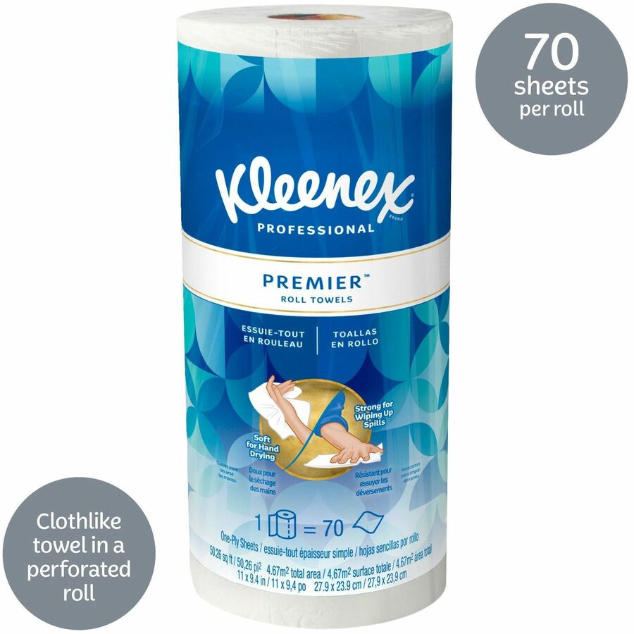 Kleenex Premier Kitchen Paper Towels - 1 Ply - 10.40" x 11" - 70 Sheets/Roll - White - Strong, Tear Resistant, Absorbent, Durable, Perforated - For Kitchen, Home, Business - 24 / Carton
