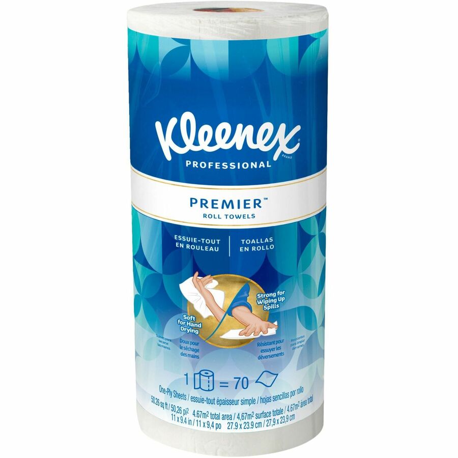 Kleenex Premier Kitchen Paper Towels - 1 Ply - 10.40" x 11" - 70 Sheets/Roll - White - Strong, Tear Resistant, Absorbent, Durable, Perforated - For Kitchen, Home, Business - 24 / Carton - 