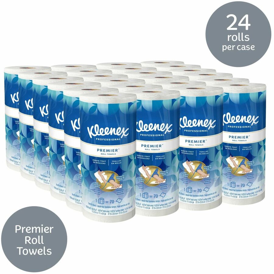 Kleenex Premier Kitchen Paper Towels - 1 Ply - 10.40" x 11" - 70 Sheets/Roll - White - Strong, Tear Resistant, Absorbent, Durable, Perforated - For Kitchen, Home, Business - 24 / Carton - 