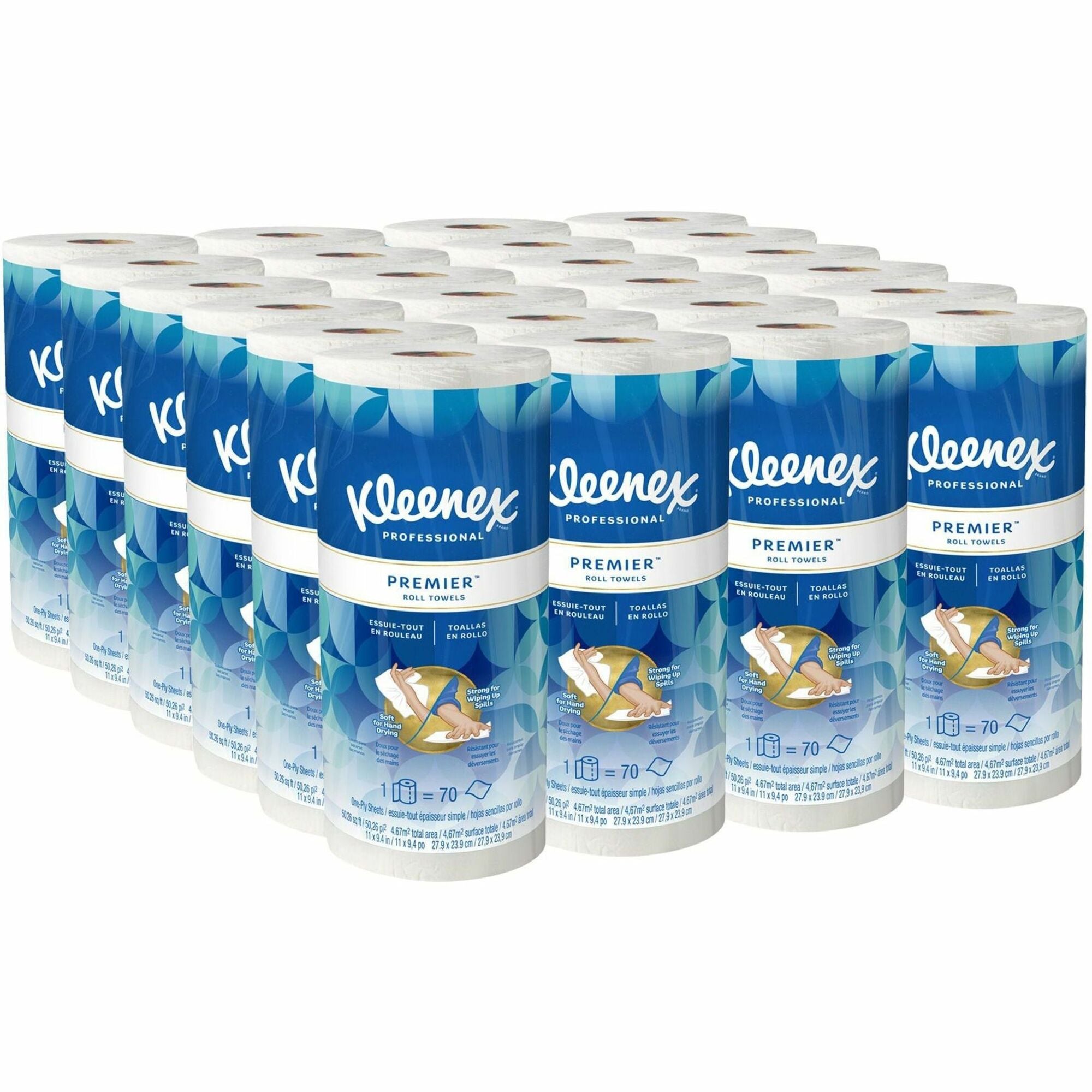Kleenex Premier Kitchen Paper Towels - 1 Ply - 10.40" x 11" - 70 Sheets/Roll - White - Strong, Tear Resistant, Absorbent, Durable, Perforated - For Kitchen, Home, Business - 24 / Carton - 