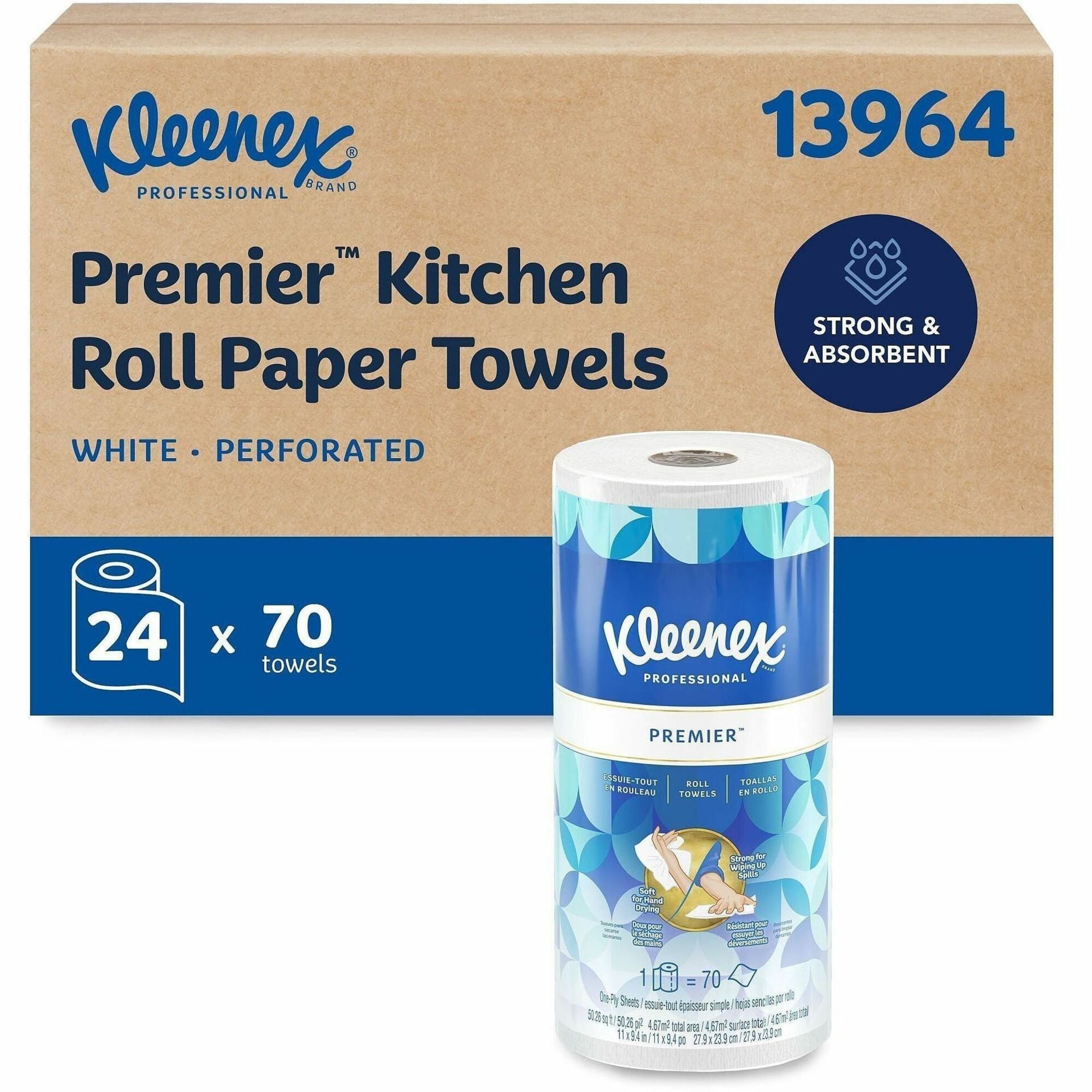 Kleenex Premier Kitchen Paper Towels - 1 Ply - 10.40" x 11" - 70 Sheets/Roll - White - Strong, Tear Resistant, Absorbent, Durable, Perforated - For Kitchen, Home, Business - 24 / Carton