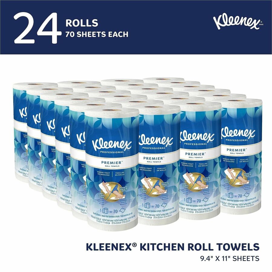 Kleenex Premier Kitchen Paper Towels - 1 Ply - 10.40" x 11" - 70 Sheets/Roll - White - Strong, Tear Resistant, Absorbent, Durable, Perforated - For Kitchen, Home, Business - 24 / Carton