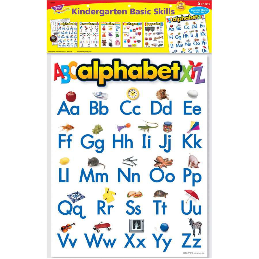 Trend Kindergarten Learning Chart - Theme/Subject: Learning - Skill Learning: Shape, Number, Color, Alphabet, Opposite - 3-6 Year - 5 / Set - 