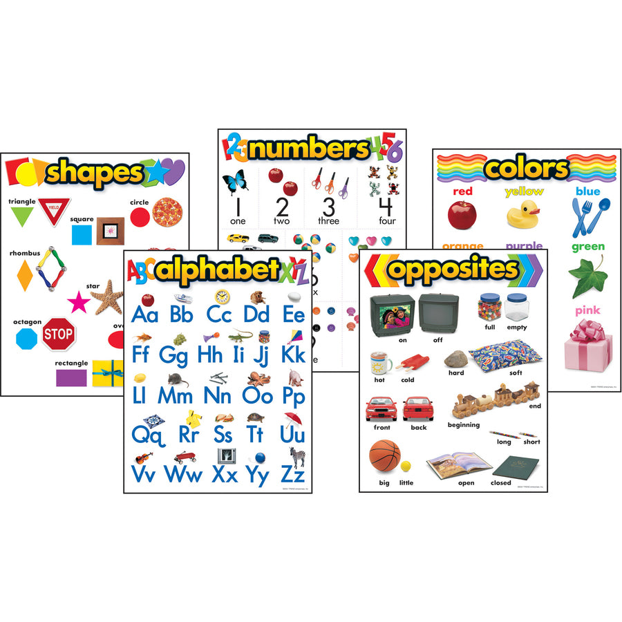 Trend Kindergarten Learning Chart - Theme/Subject: Learning - Skill Learning: Shape, Number, Color, Alphabet, Opposite - 3-6 Year - 5 / Set - 