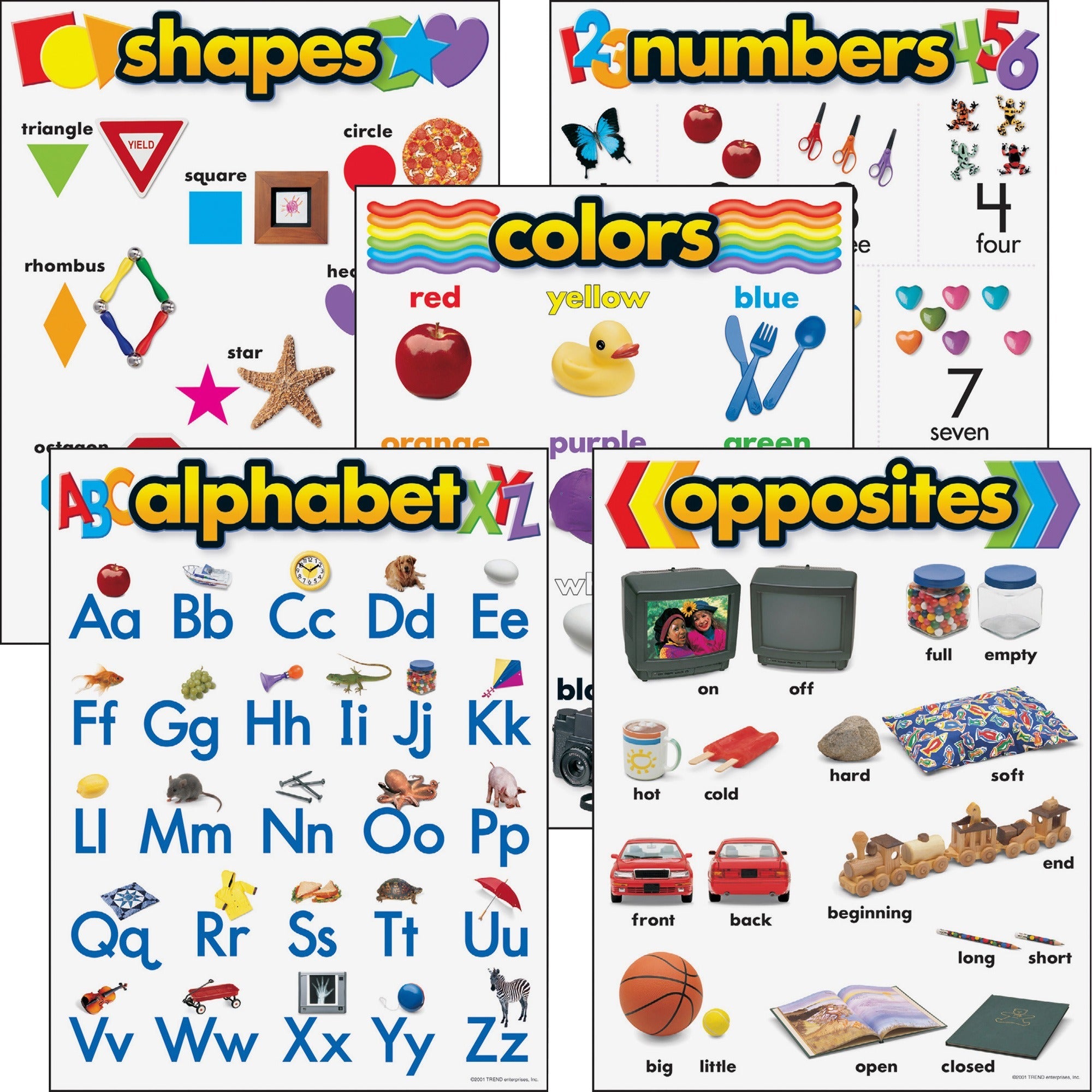 Trend Kindergarten Learning Chart - Theme/Subject: Learning - Skill Learning: Shape, Number, Color, Alphabet, Opposite - 3-6 Year - 5 / Set - 