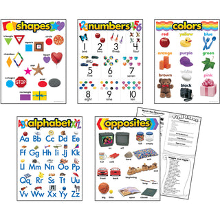 Trend Kindergarten Learning Chart - Theme/Subject: Learning - Skill Learning: Shape, Number, Color, Alphabet, Opposite - 3-6 Year - 5 / Set - 