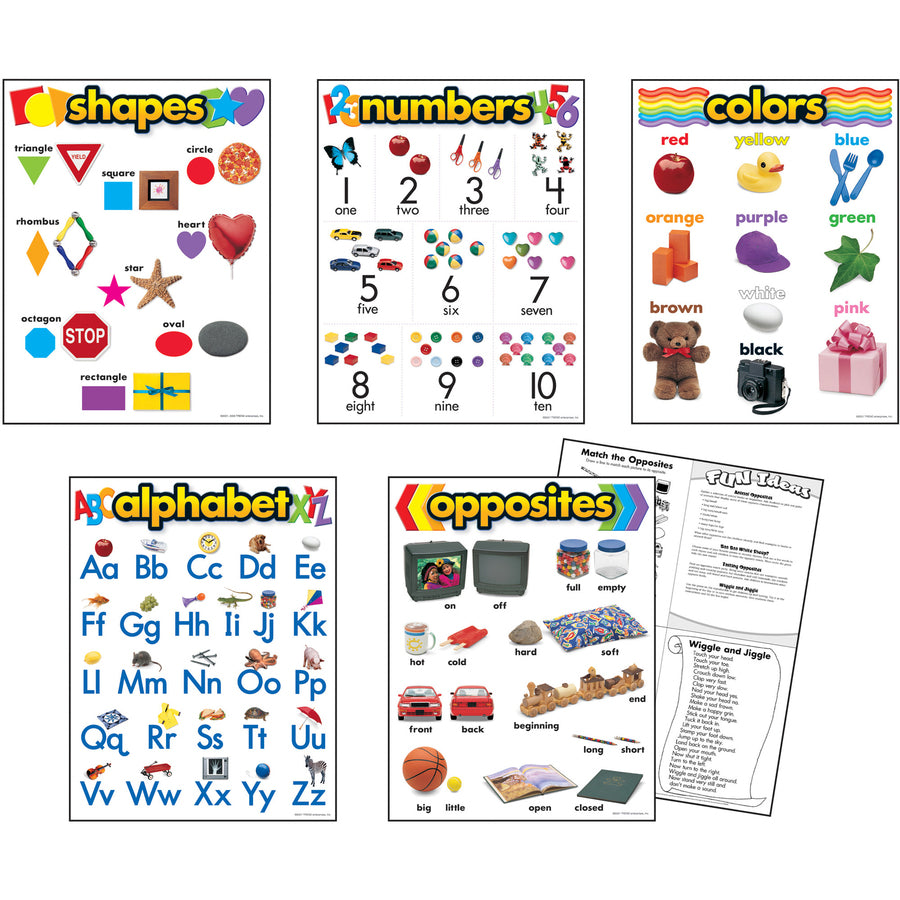 Trend Kindergarten Learning Chart - Theme/Subject: Learning - Skill Learning: Shape, Number, Color, Alphabet, Opposite - 3-6 Year - 5 / Set - 