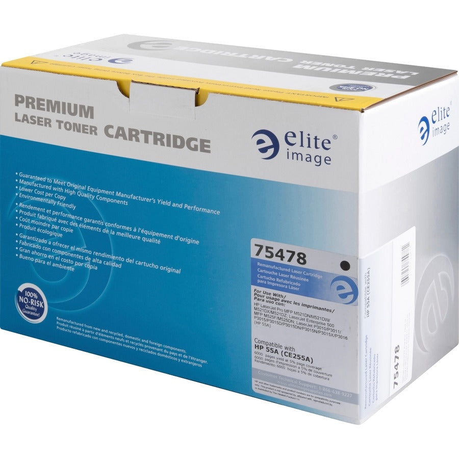 Elite Image Remanufactured Laser Toner Cartridge - Alternative for HP 55A (CE255A) - Black - 1 Each - 6000 Pages