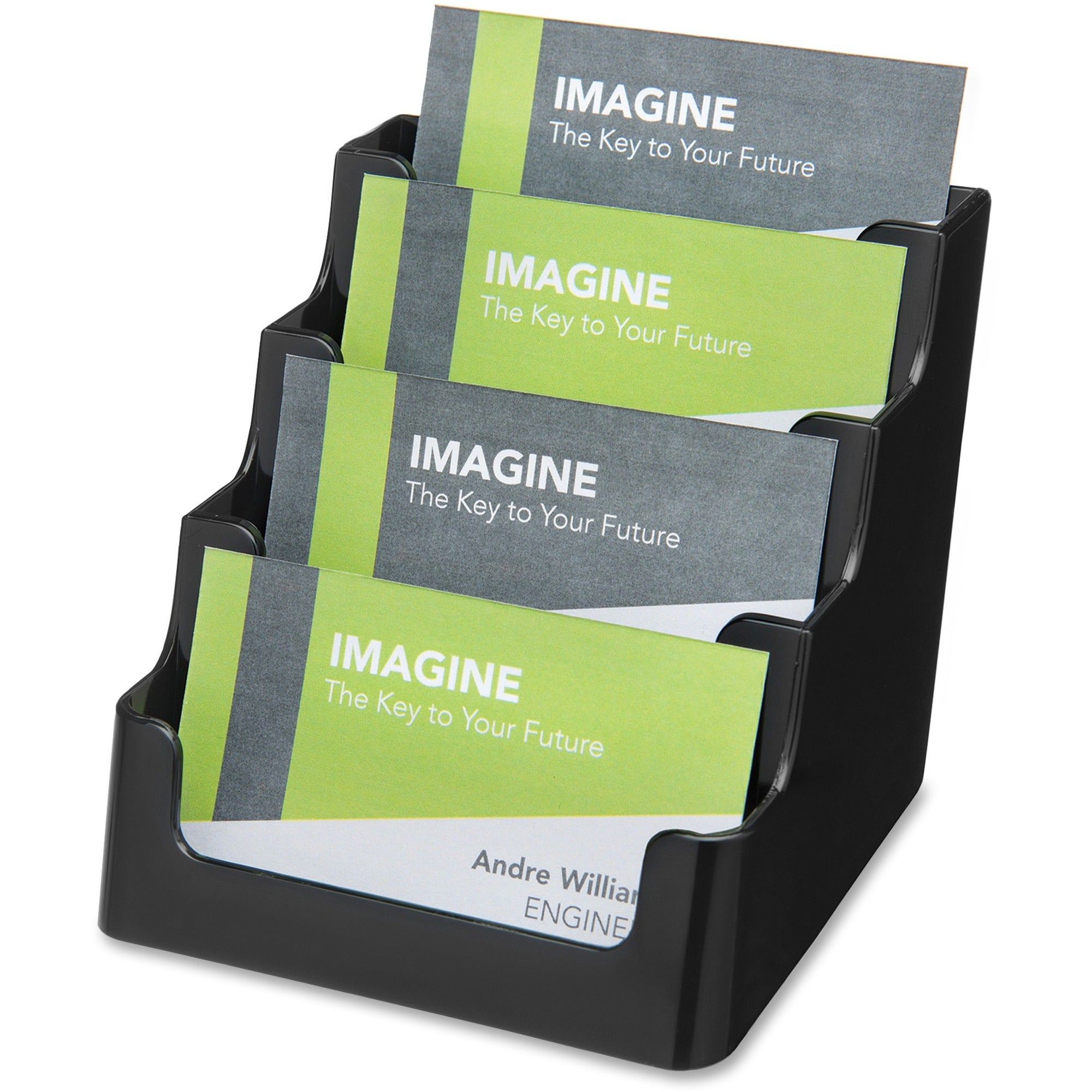 Deflecto 4 Tier Business Card Holder - 3.8" x 3.9" x 3.5" x - Plastic - 1 Each - Black - Storage Compartment, Durable, Recyclable - 