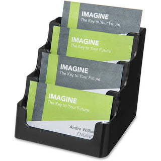 Deflecto 4 Tier Business Card Holder - 3.8" x 3.9" x 3.5" x - Plastic - 1 Each - Black - Storage Compartment, Durable, Recyclable - 