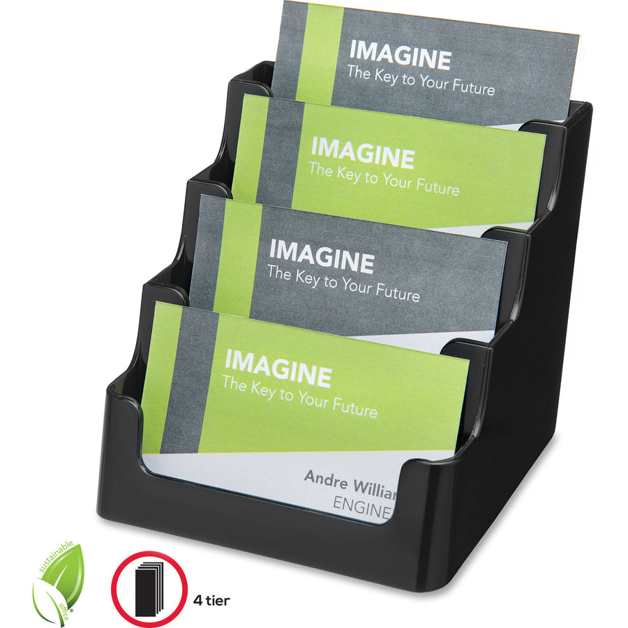 Deflecto 4 Tier Business Card Holder - 3.8" x 3.9" x 3.5" x - Plastic - 1 Each - Black - Storage Compartment, Durable, Recyclable - 