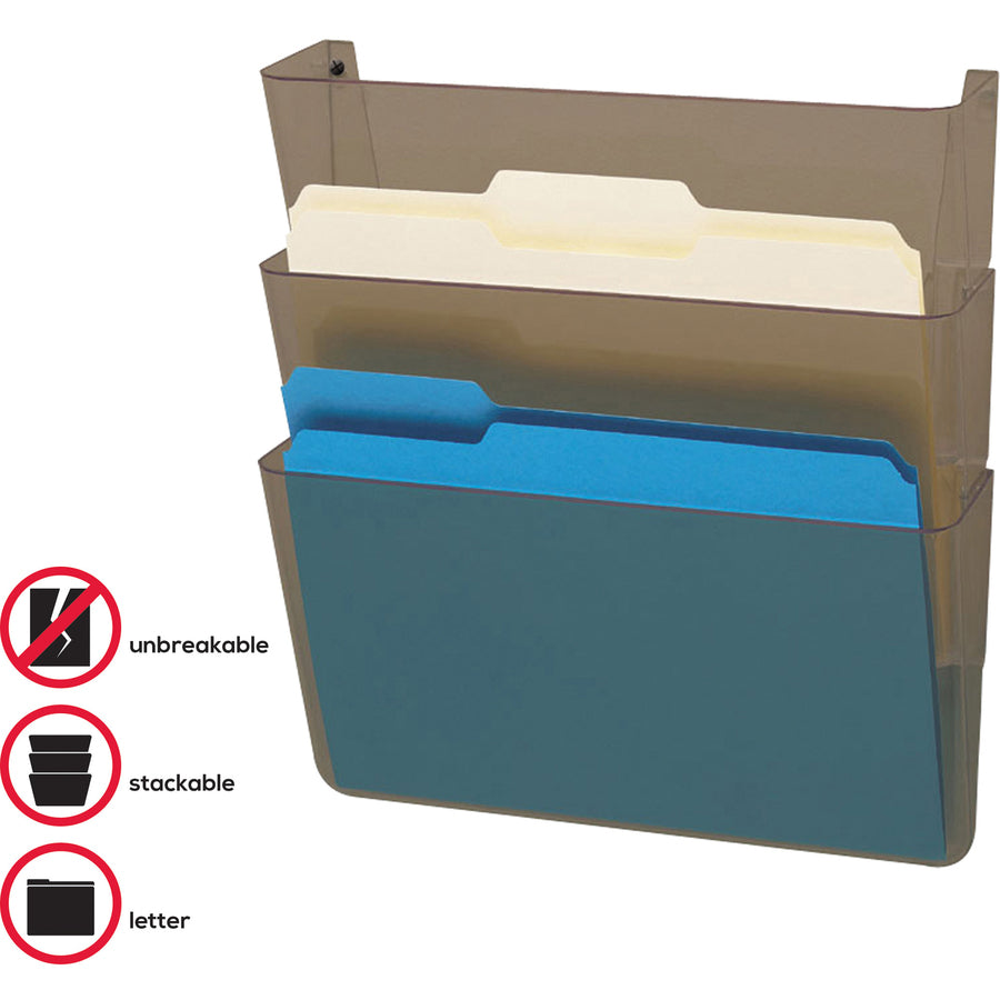 Deflecto EZ Link Unbreakable DocuPocket - 7" Height x 13" Width x 4" Depth - Unbreakable - Smoke - Plastic - 1 / Pack