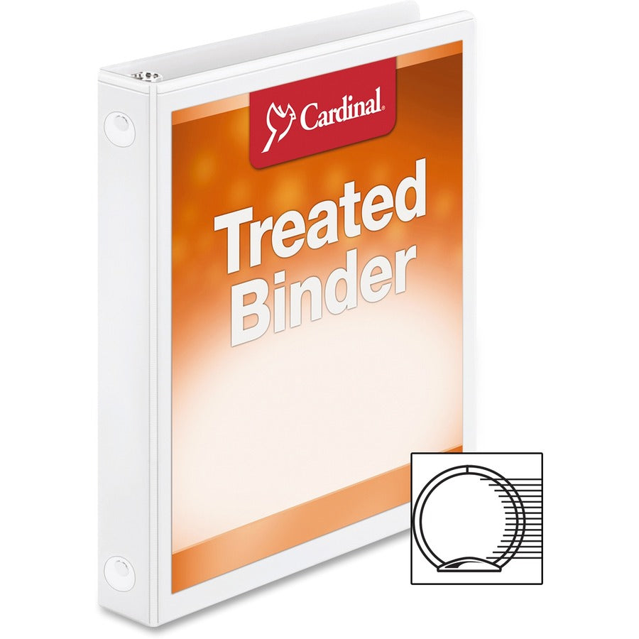 Treated Binder ClearVue Locking Round Ring Binder, 3 Rings, 1" Capacity, 11 x 8.5, White