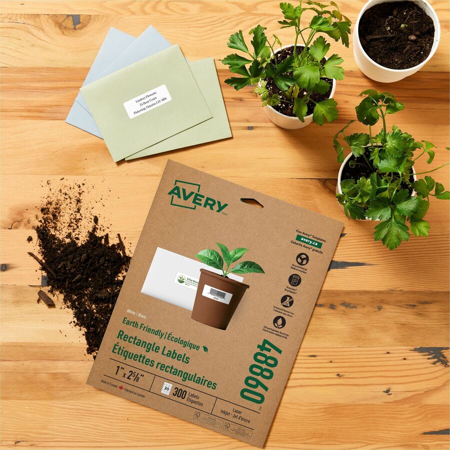 Avery EcoFriendly Address Labels - Permanent Adhesive - Rectangle - Laser, Inkjet - White - Paper - 30 / Sheet - 50 Total Sheets - 1500 Total Label(s) - 5 / Carton